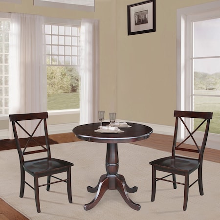International Concepts 30 in. Round Top Pedestal Dining Table with 2 X-Back Chairs K15-30RT-C613-2